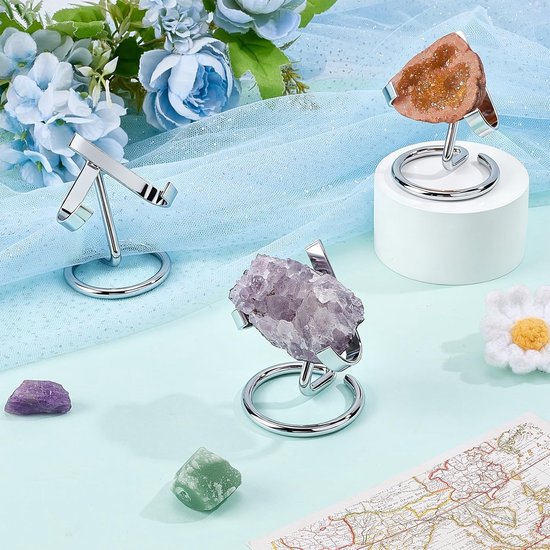 15 stuks hartvormige standaard van metaal, zilverkleurig, van ijzer, voor de presentatie van kristallen, stenen, fossielen, sieraden ballen en edelsteencollecties, kristalverzamelaars, 5 x 6 — afbeelding 4