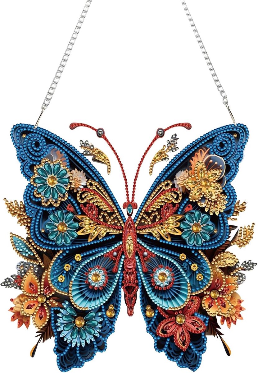 Diamantschilder-hangerset, blauwe vlinder, kristal, acryl, edelstenen, schilderijen, kunst, decoratie, paneel, modieuze decoratieset