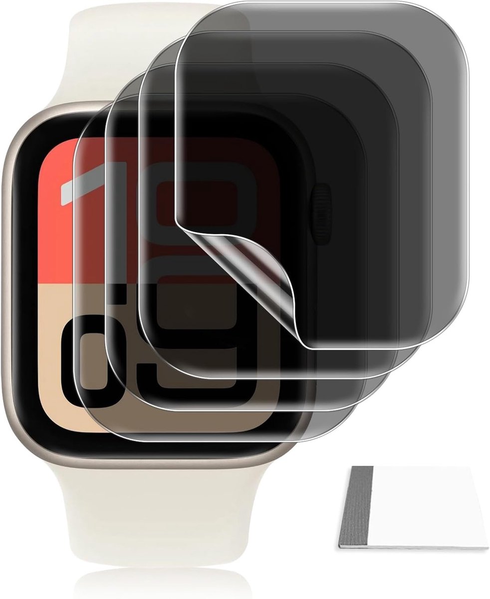 4 stuks zichtwerende folie voor Apple Watch SE3/SE2/SE/Series 6/5/4 40 mm, HD Sensitive Flexibele TPU-beschermfolie, krasbestendig, eenvoudig aan te brengen, displayfolie, privacy voor iWatch
