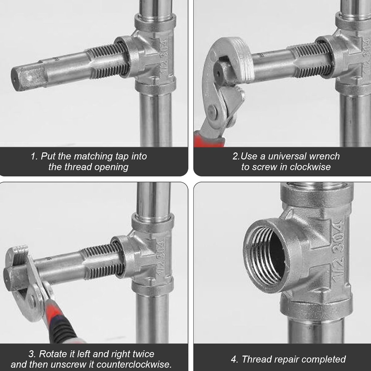 2 Stuks Metrisch Gewindedreef met Doos, 1/2 Inch en 3/4 Inch Gewindedreef met Rechte Spleetfrezen, Hoogwaardig Gewindedreefgereedschap, voor Loodgieterij, Mechanische Reparatie, DIY