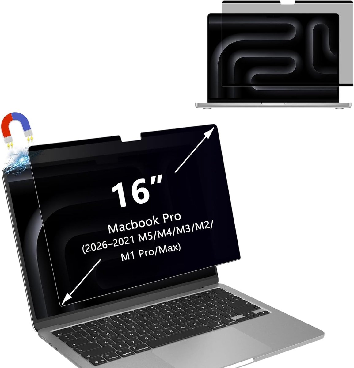 Privacyfolie voor MacBook Pro 16 inch (2026-2021 M5/M4/M3/M2/M1 Pro/Max), Mac Laptop Privacy Screen 16,2 inch, anti-peep blauw lichtfilter, afneembare displaybescherming