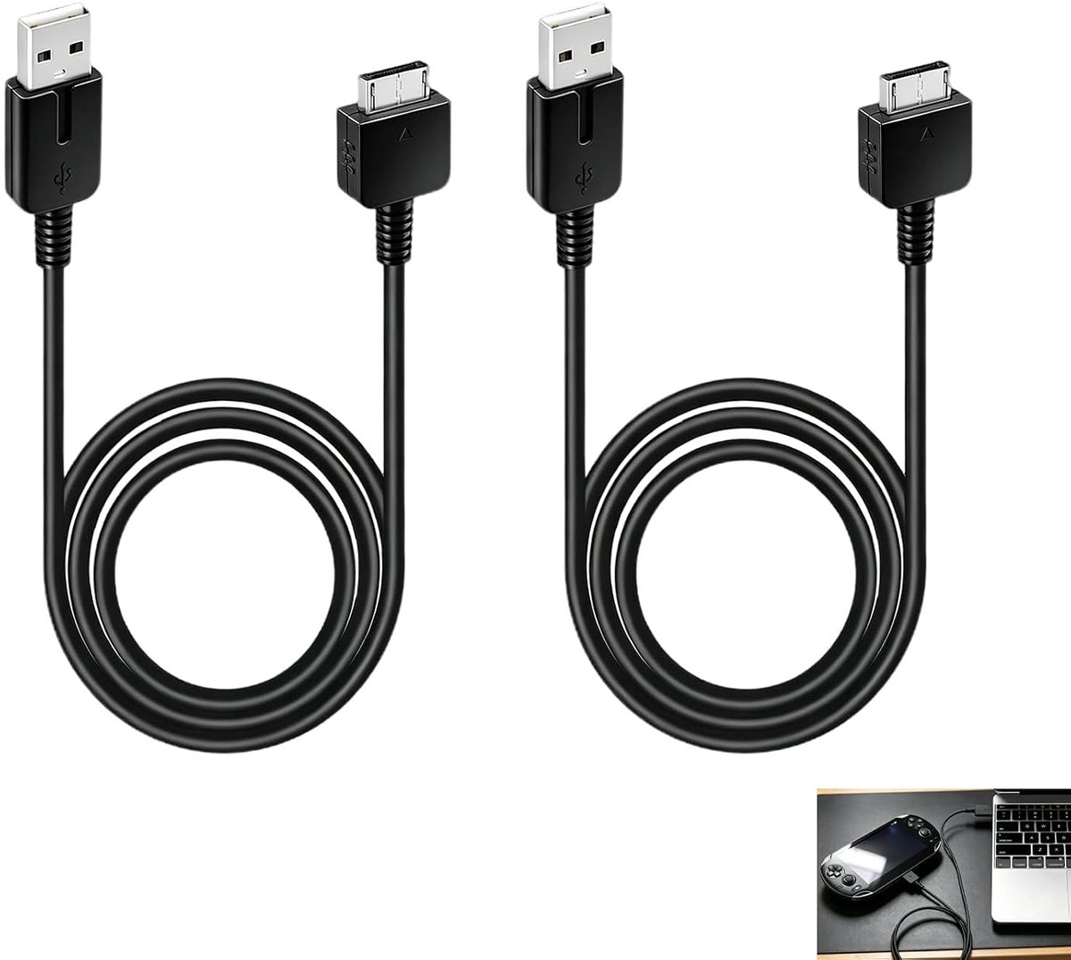 2 stuks oplaadkabel voor PS Vita 1000, USB-oplader voor PS Vita 1,2 m, gegevens en opladen, kabel compatibel met PlayStationVita 1000, snel opladen en synchroniseren, duurzame vervanging