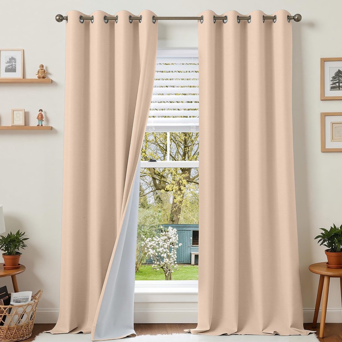 100% verduisteringsgordijn, linnen, warmte-isolerend, 2 stuks, 140 x 280 cm, met oogjes, raam, roze, perzik, anti-kou, UV, geluid, decoratie, slaapkamer, woonkamer, verduisteringsgordijnen, 2