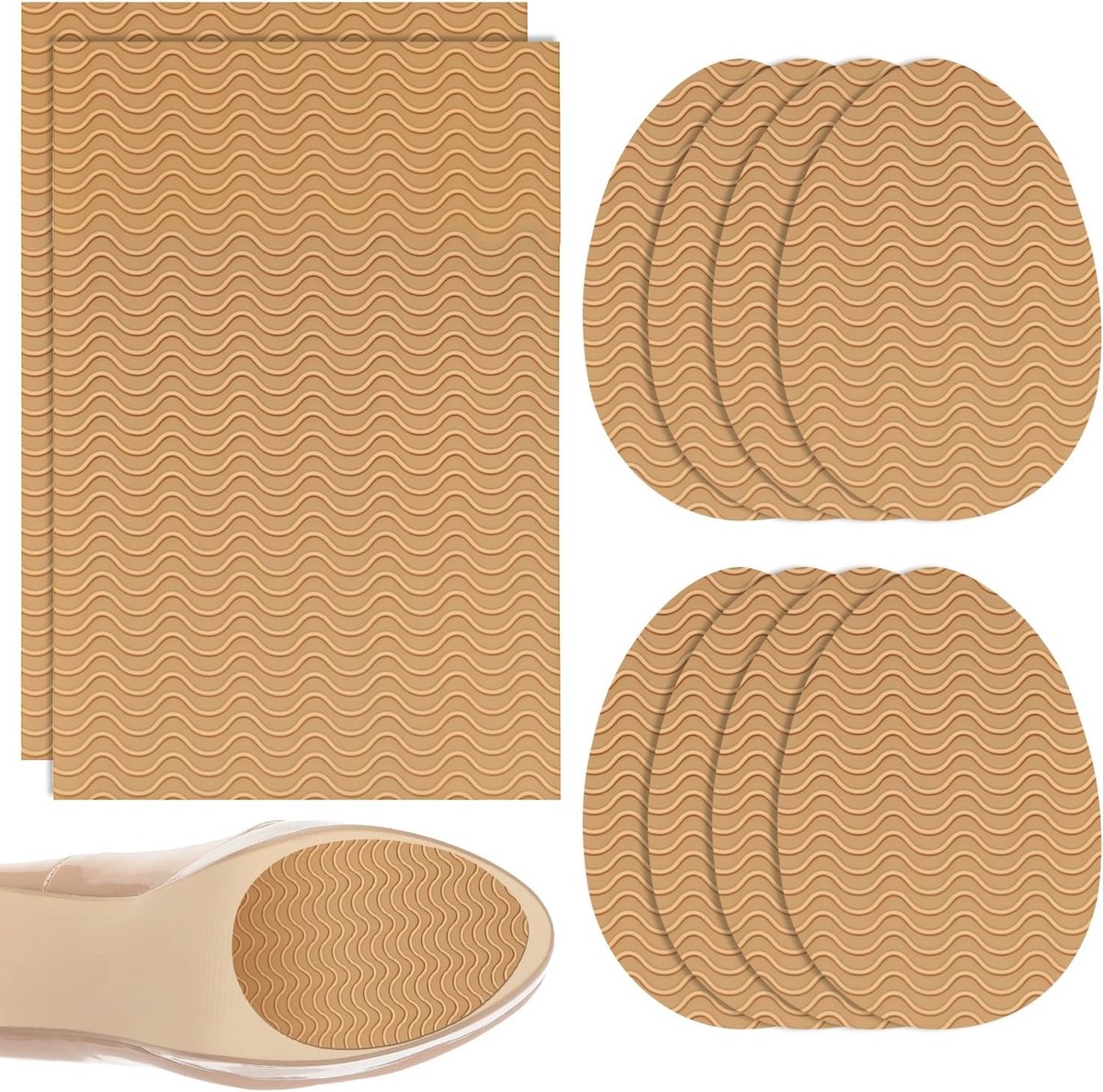 12 stuks antislip zoolbeschermers, zelfklevende gripstrips, voor hakken en leren schoenen, kaki