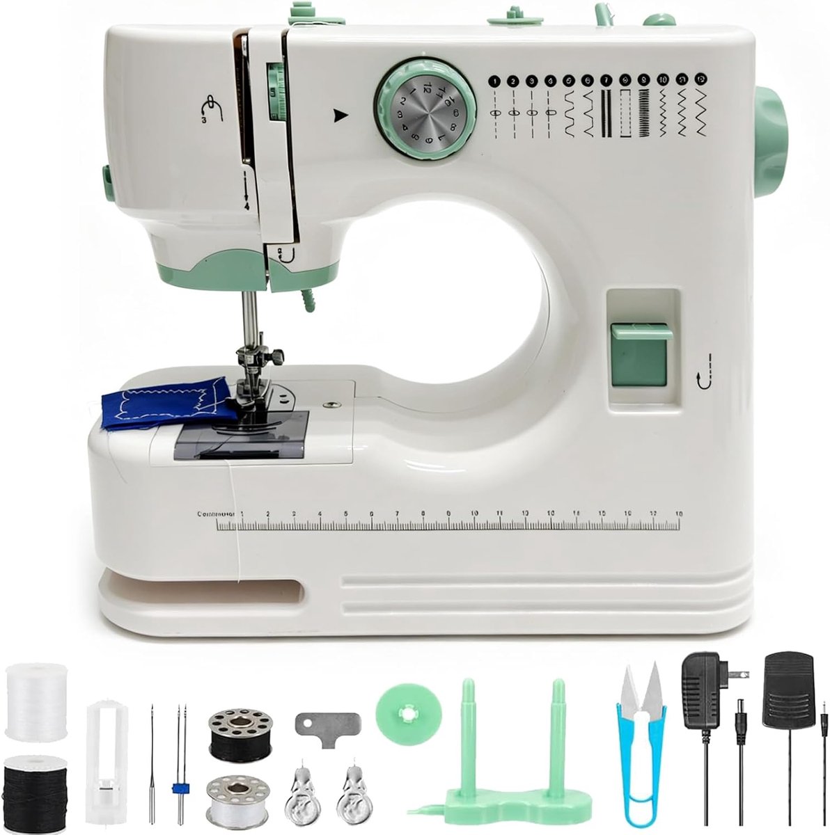 Naaimachine met 12 Steekprogramma’s, 2 Snelheden, Achteruitfunctie & Voetpedaal, Inclusief Basis Naaiset, Ideaal voor Thuisgebruik