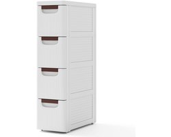 COSTWAY Nisenkast smal met wielen, nisrek 20 cm breed, 42 x 19 x 74 cm, niswagen met 4 laden, badkamerrolwagen voor badkamer, klaslokaal, studio & salon, wit