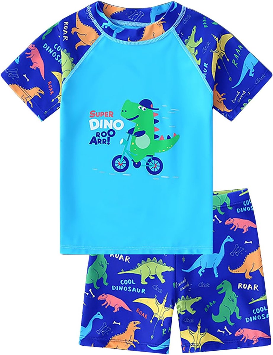 Blauw Zwemmen Kostuum Grote Kinderen Zwembroek Dinosaurussen Haai Tweedelig Badpak T-shirt Shorts Set