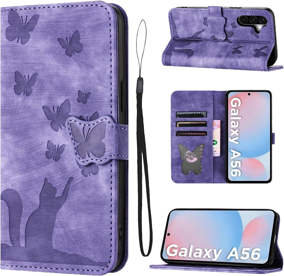 Telefoonhoesje voor Samsung Galaxy A56 5G (6,7 inch), premium lederen hoesje, vouwbaar, flipcase met standfunctie met kaartsleuven voor Samsung Galaxy A56 5G, paars