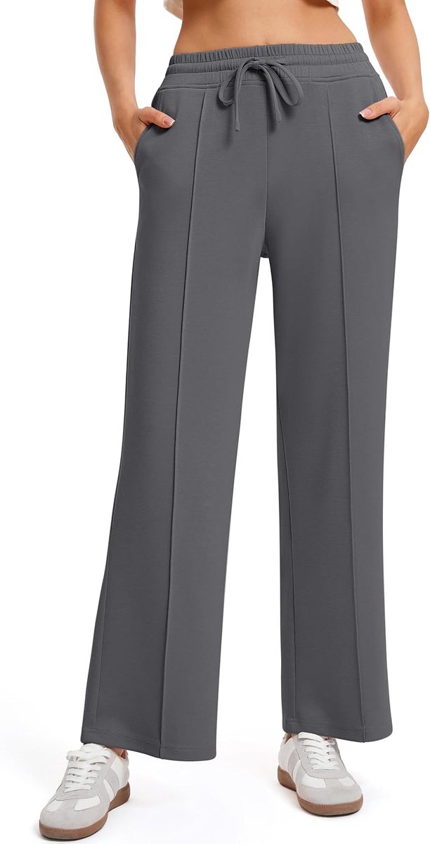 Joggingbroek voor dames, hoge taille, sportbroek met wijde pijpen, elastische tailleband, broek met zakken