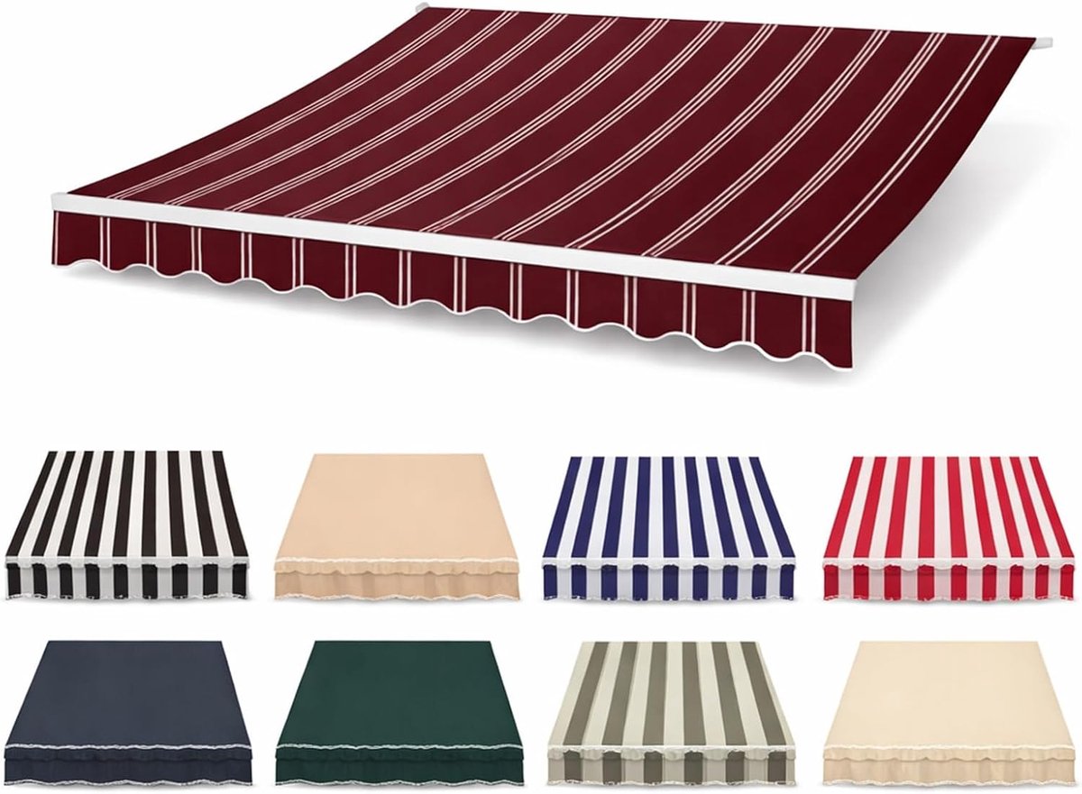 Ersatz Markisentuch 200 300 400 500 cm Markisenstoff Wasserabweisend UV-beständig Markisenbespannung Mit Volant Sonnenschutz Tuch Für Balkon Terrasse Garten Außenbereich(Red-White A,230x250cm)