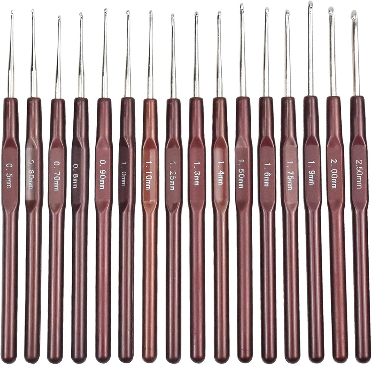 Haaknaaldenset, 16 stuks, metaal, haaknaalden, licht, breien, aluminium, haakset, breien, handwerk, gereedschap voor babykleding, kant, dekjes, bloemenprojecten en wolsoorten