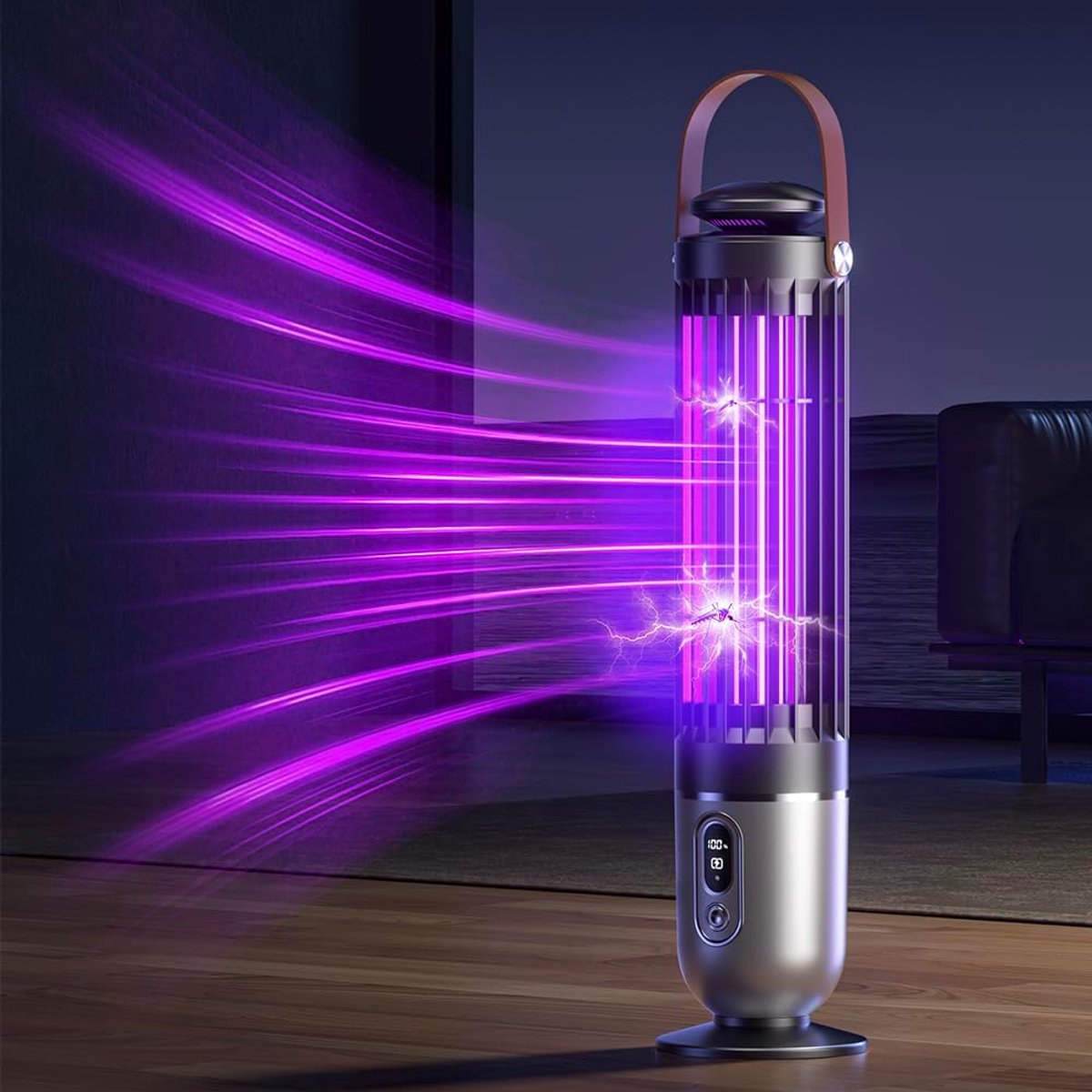 Elektrische oplaadbare insectenverdelger, vliegenval, elektrische muggenval, UV-lamp en nachtlampje 2-in-1 met schemersensor, insectenvanger, vliegenvanger, muggenwerend middel, muggenlamp (Grey)