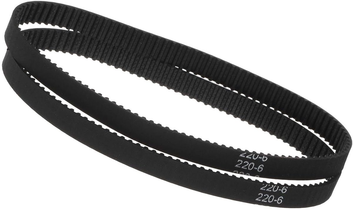 2 stuks tandriemen met gesloten cyclus 2GT - [staplengte 220 mm x breedte 6 mm] rubberen riem 220-2GT-9 voor 3D-printers, 110 tanden, zwart