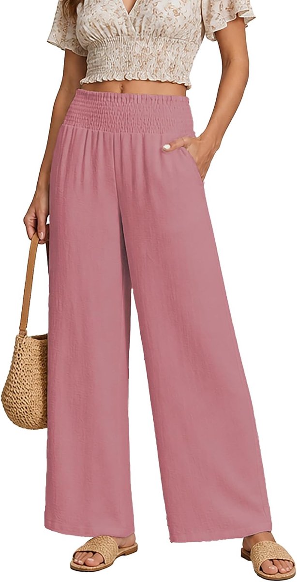 Elastische hoge taille brede pijpen lounge broek S-2XL