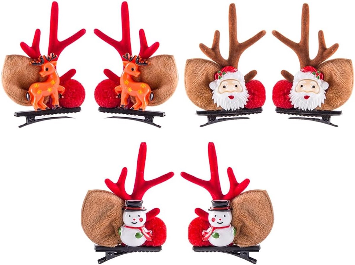 3 paar kerstclips haar 6 stuks rendiergewei haaraccessoires Kerstmis haarspelden meisjes vrouwen dames haarspelden Kerstmis haaraccessoires