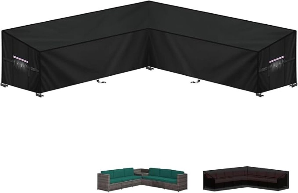 Livatto L-vormige Tuinmeubelhoes – Waterdichte Hoekbankhoes met Ventilatie en Windvast Ontwerp, 265x265x100x90/65 cm