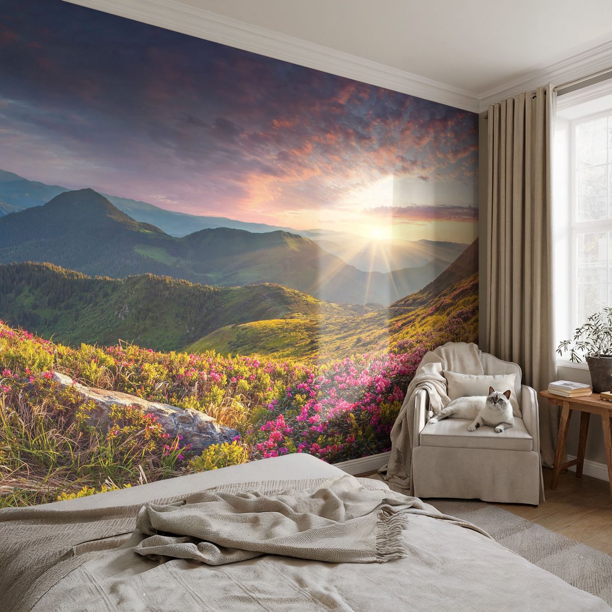 Coloray Vliesbehang - Groente Snellijm Behang - 152x104 cm - Bergpanorama Muurschildering - Slaapkamer behang Landschappen - Fotobehang Vlies - Gang behang