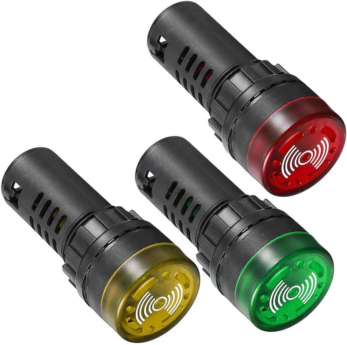 3-delige Indicatorlamp met Buzzer AC 230V, 22mm Paneelmontage Flitsalarm voor Elektrische Besturing, DIY Projecten (Rood Geel Groen)