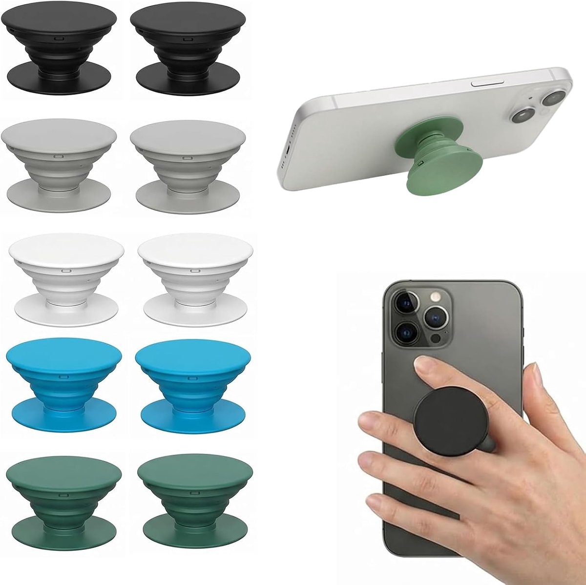 10 stuks telefoonringgreephouder, uittrekbare sokkel en handgreep voor smartphones en tablets, mobiele telefoongreep met uittrekbare standaard, zelfklevend, meerkleurig