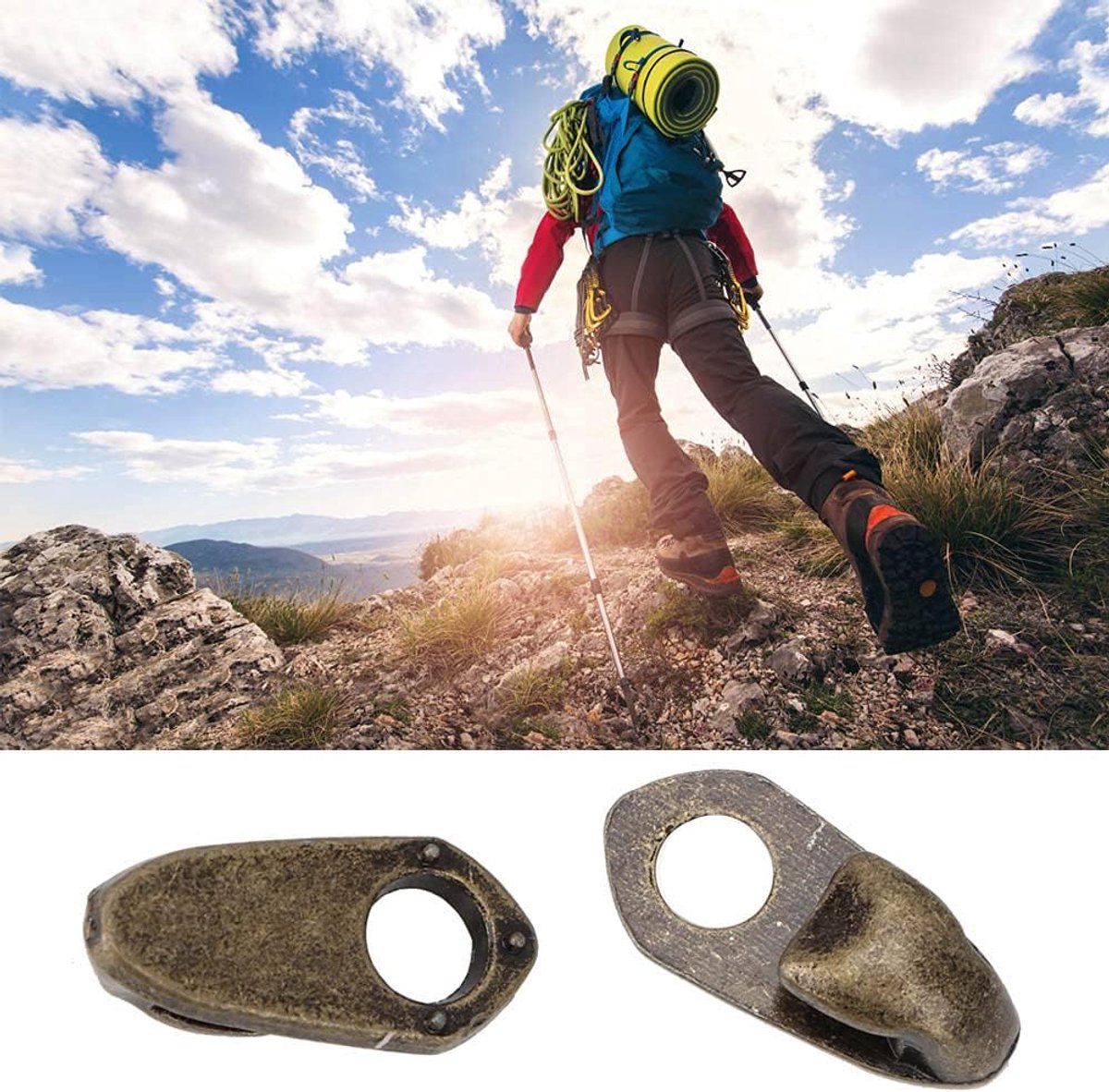 20 Sets Schoenveterhaken, Schoenlaarshaken Schoenveterhaken Laarshaakoogjes Laarsoogreparatieset Legering Schoenlaarsveterbeslag met Klinknagels voor Reparatie Kamp Wandelen (Bronzen)