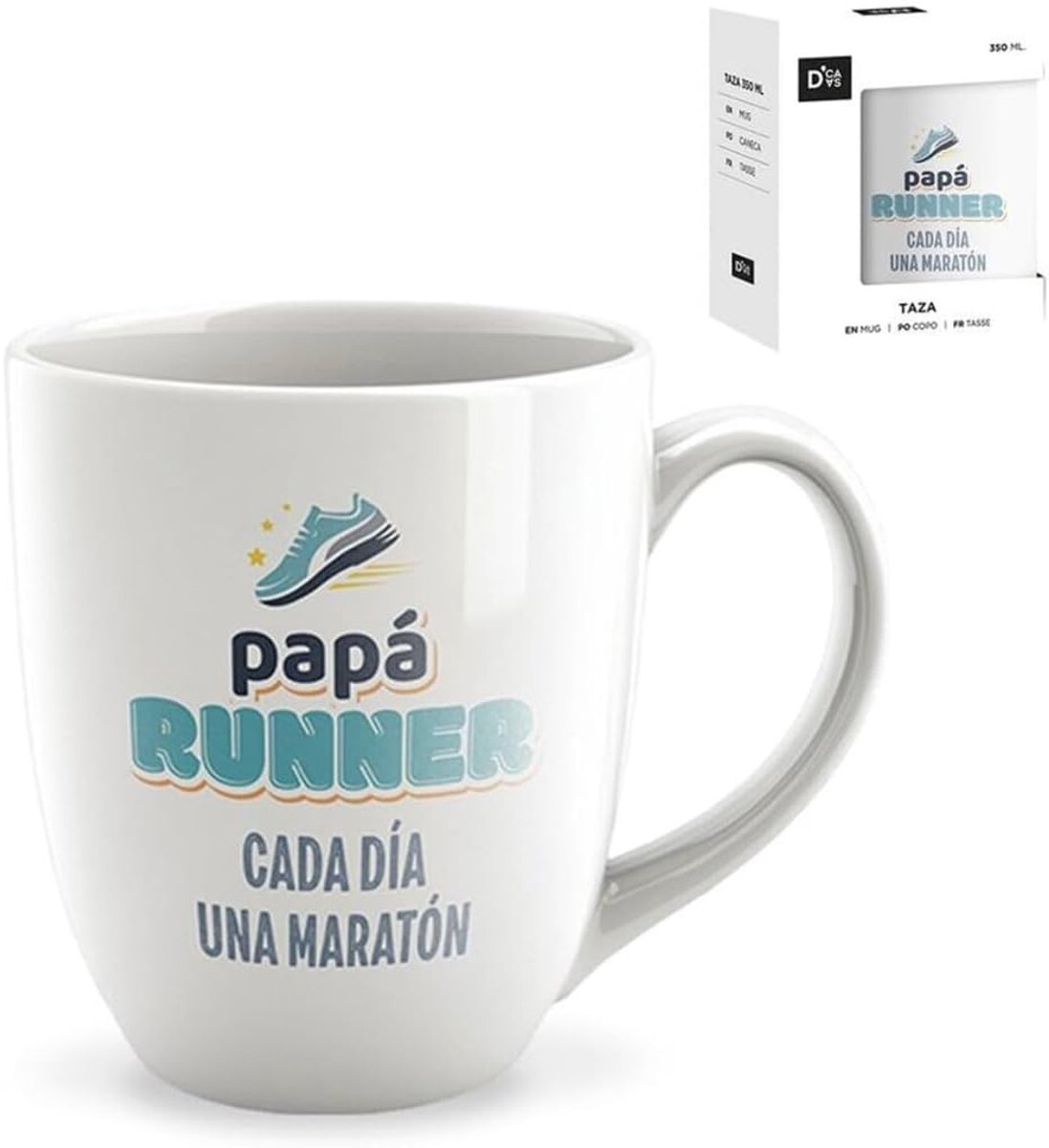 Mok voor mama of papa, 350 ml, met geschenkdoos, design "Hobbys", wit, 8,5 x 8,5 x 10,5 cm (Papa Runner)