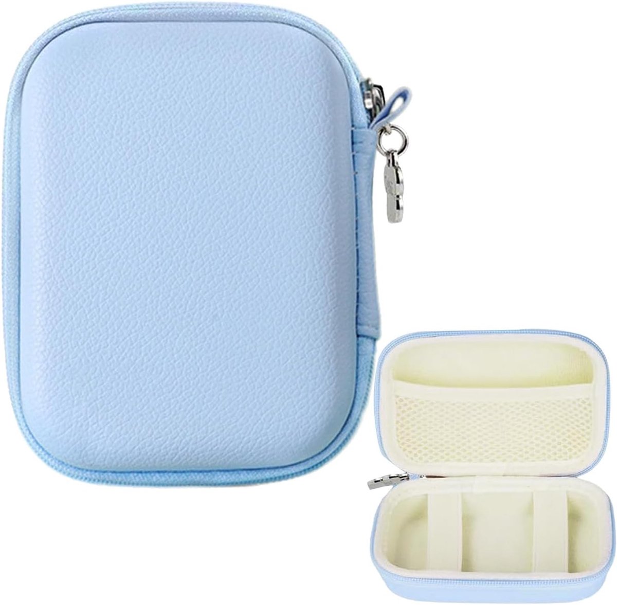 Camera tas voor Sony/Canon/Panasonic/Ricoh/Casio compatibele hardcase Multifunctionele fotocamera tas Mini Retro opbergdoos met rits en mesh vak, blauw, klassiek