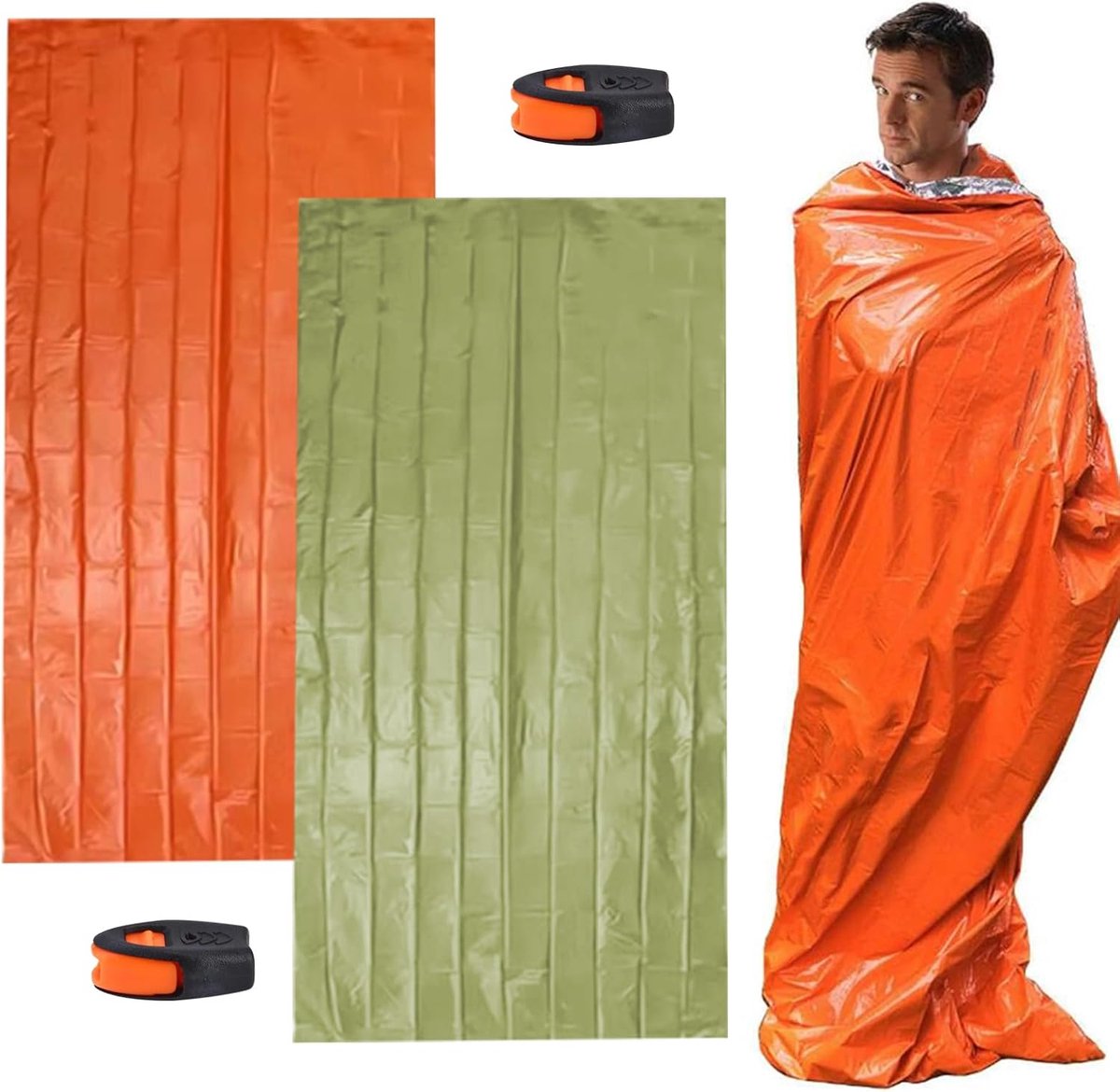 Bag, 2 stuks, waterdichte noodslaapzak, herbruikbare overlevingsdeken, EHBO-thermodeken, ideaal voor kamperen, wandelen en avonturen