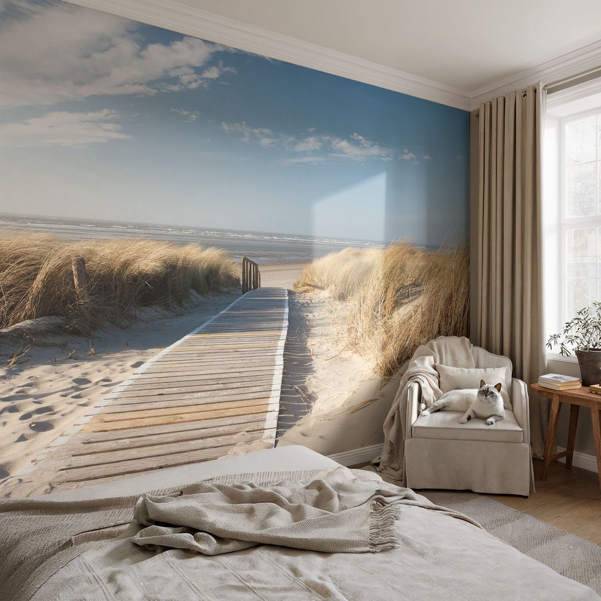 Coloray Vliesbehang - Blauw Snellijm Behang - 104x70 cm - Zeepad Muurschildering - Gang behang Landschappen - Fotobehang Vlies - Slaapkamer behang