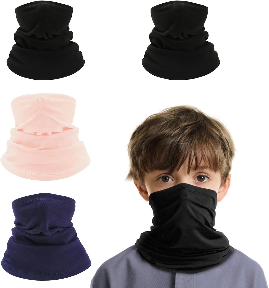 Set van 4 kinderhalswarmers, winter, winddicht, multifunctioneel, skimasker, sjaal voor jongens en meisjes