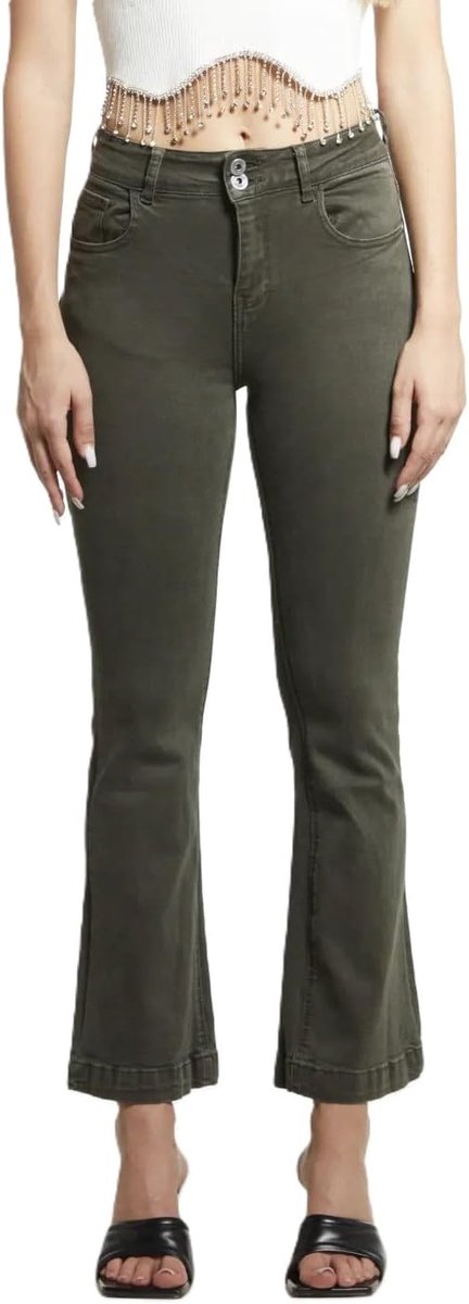 Damesbroek met hoge taille, elastisch, met pootafdruk, casual, elegant, smalle pasvorm (artikelnummer 8048)