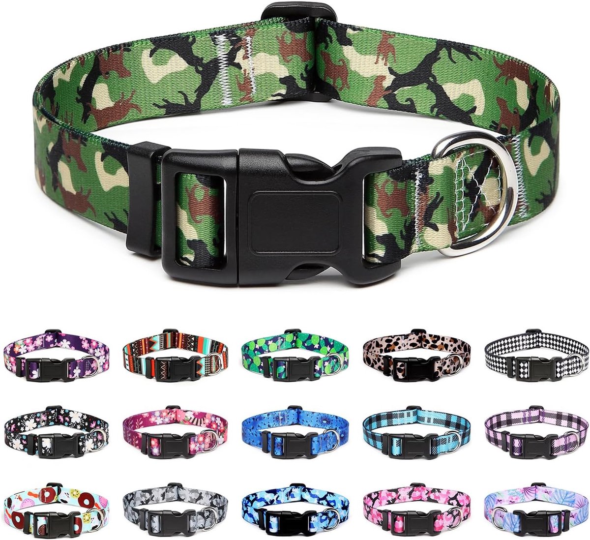 Verstelbare hondenhalsband - speciale ontwerpen, zachte comfortabele duurzame nylon halsband voor kleine, middelgrote en grote honden, S, honden, camouflage groen