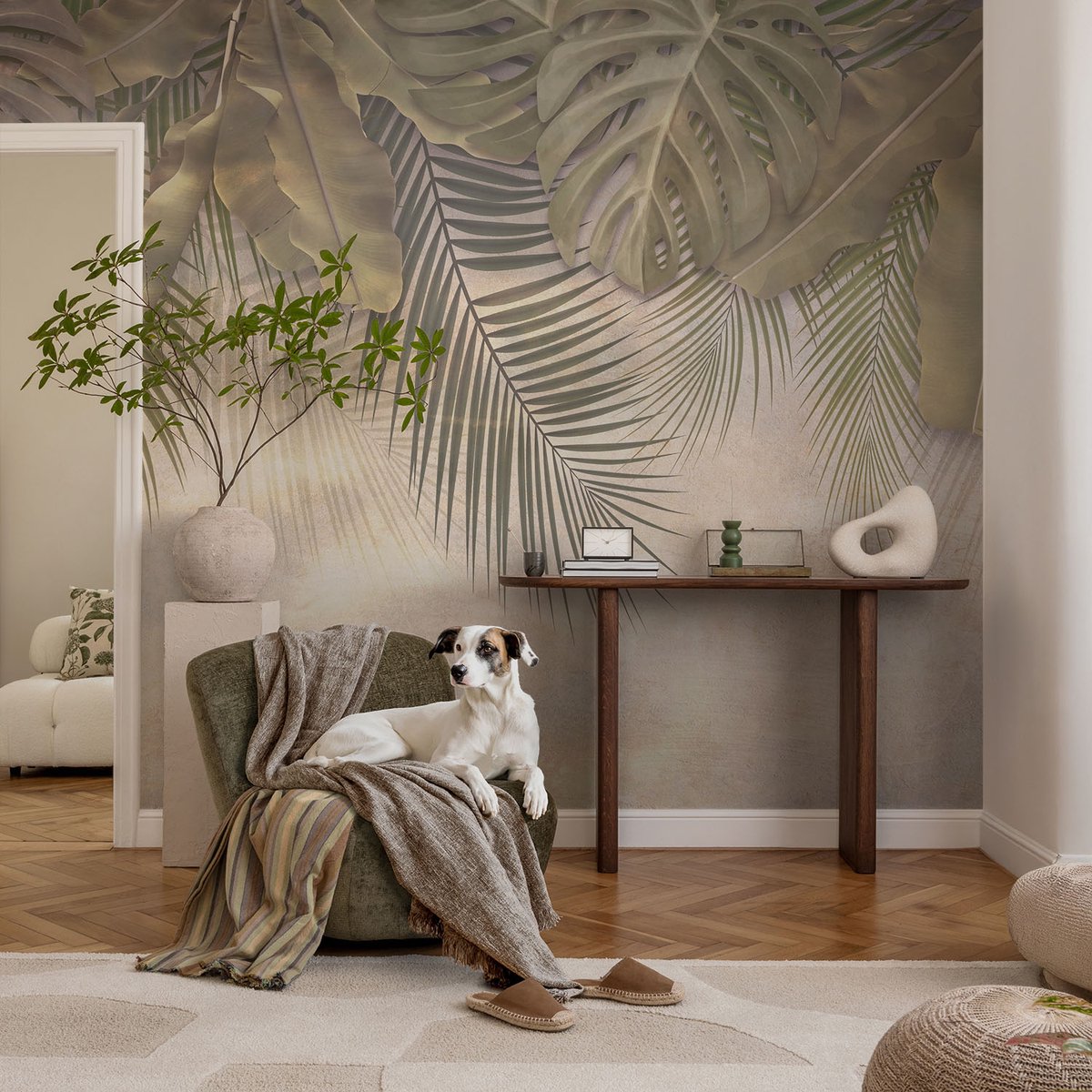 Coloray Vliesbehang - Groente Snellijm Behang - 104x70 cm - Tropische Bladeren Muurschildering - Slaapkamer behang Bloemen En Planten - Fotobehang Vlies - Slaapkamer behang