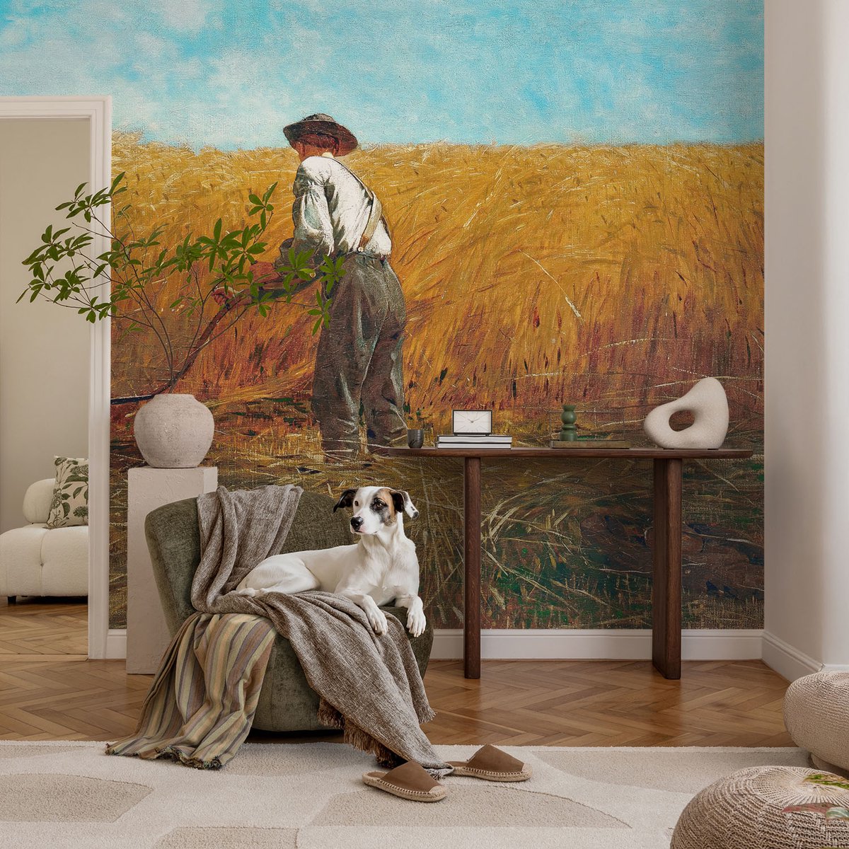 Coloray Vliesbehang - Geel Snellijm Behang - 104x70 cm - Oogst In De Zon Fotobehang Vlies - Hal behang Deel - Muurschildering - Hal behang