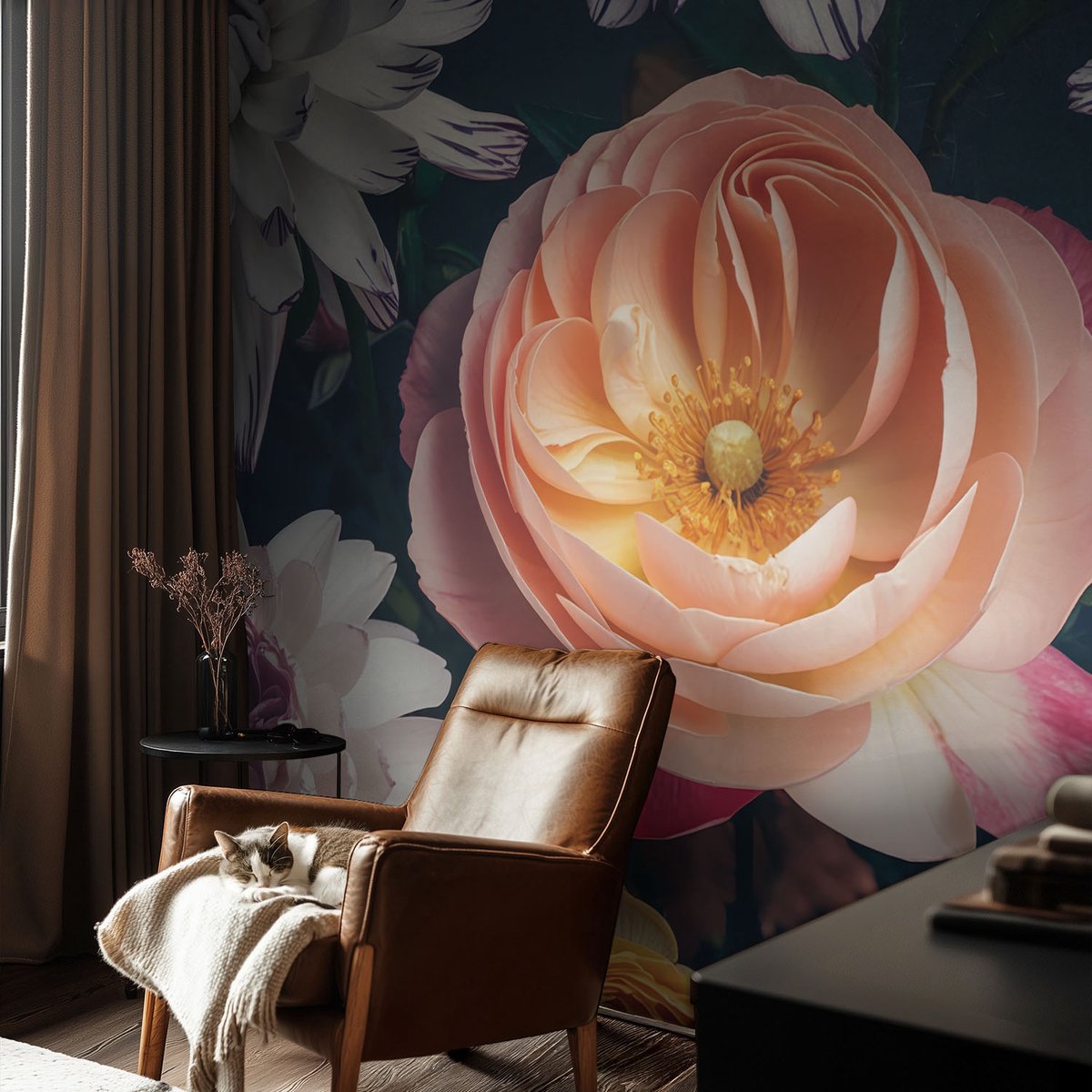 Coloray Vliesbehang - Roze Snellijm Behang - 104x70 cm - Bloemenharmonie Fotobehang Vlies - Woonkamer behang Bloemen En Planten - Muurschildering - Woonkamer behang