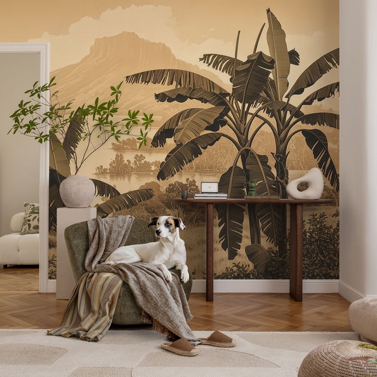 Coloray Vliesbehang - Beige Snellijm Behang - 104x70 cm - Tropisch Panorama Fotobehang Vlies - Hal behang Landschappen - Muurschildering - Woonkamer behang