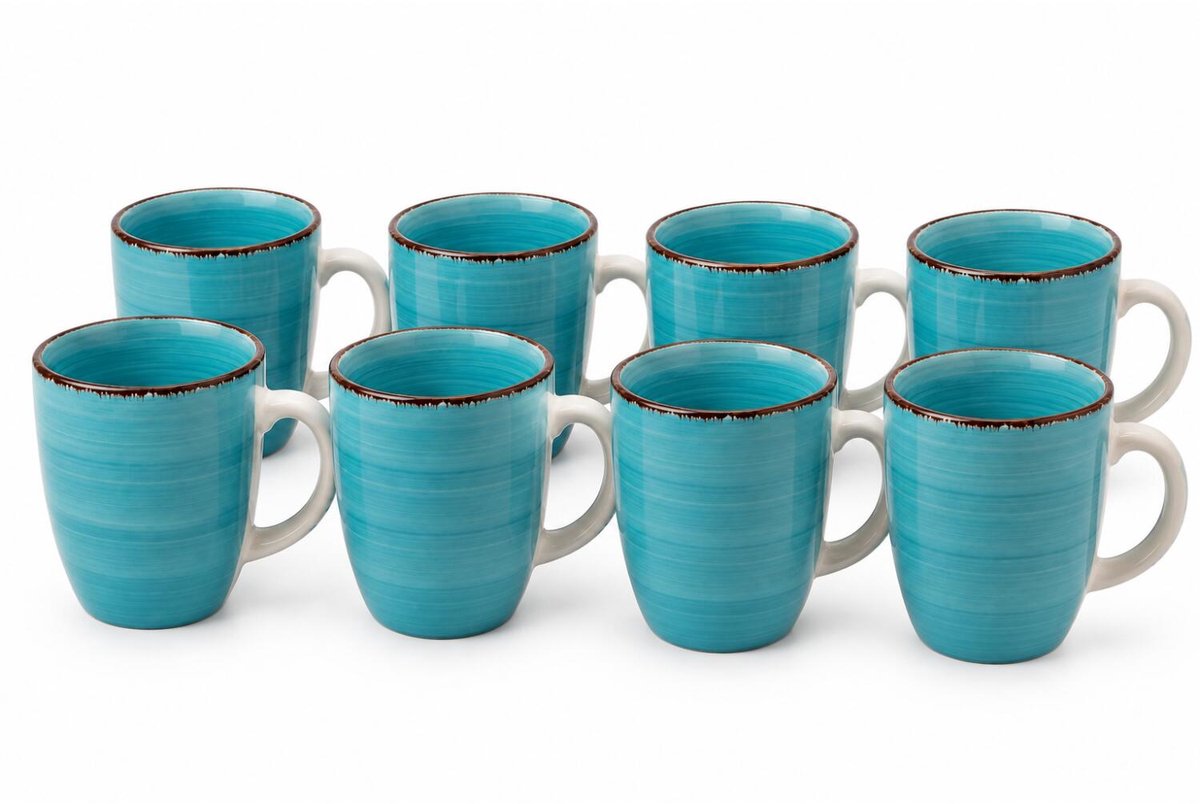 Bellatio Design Koffiemok Colourful Morning - 8x - blauw - keramiek - 340 ml - theemokken