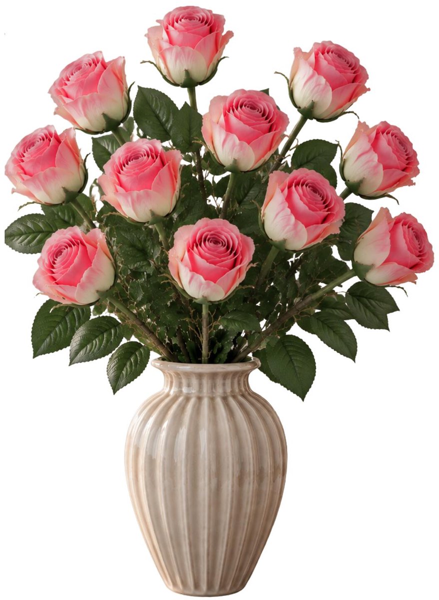 Mica Decorations Kunstbloem - 10x - roos - roze - 69 cm - Kunstbloemen boeketten