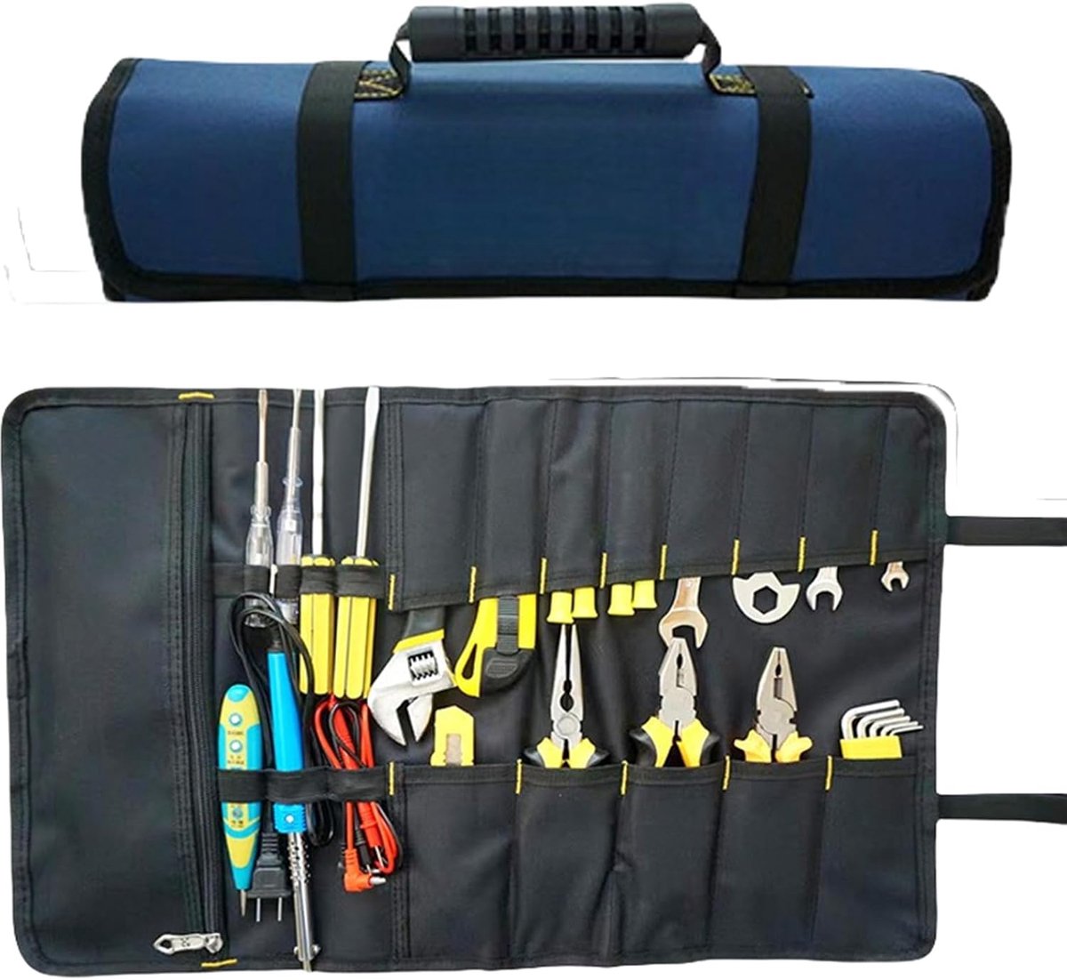 Gereedschapsroltas, multifunctionele gereedschap-oproltas, gereedschapswikkel-rol-organizer, schroevendraaier, moersleutel, opbergen van gereedschap, blauw