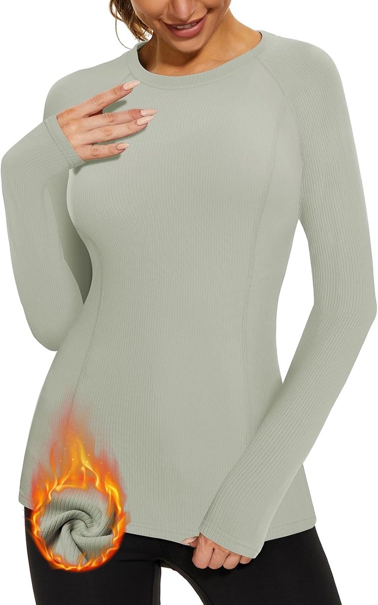 Basic shirt met lange mouwen dames thermo-bovendeel dames onderhemden warm functioneel shirt lange mouwen fleece pullover thermisch shirt geribbeld