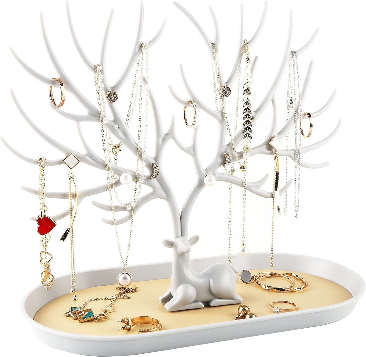 Deer horn sieraden display-boom toren-hangen ring oorbellen ketting armband-wit-24,5 * 12,5 * 21,5 cm