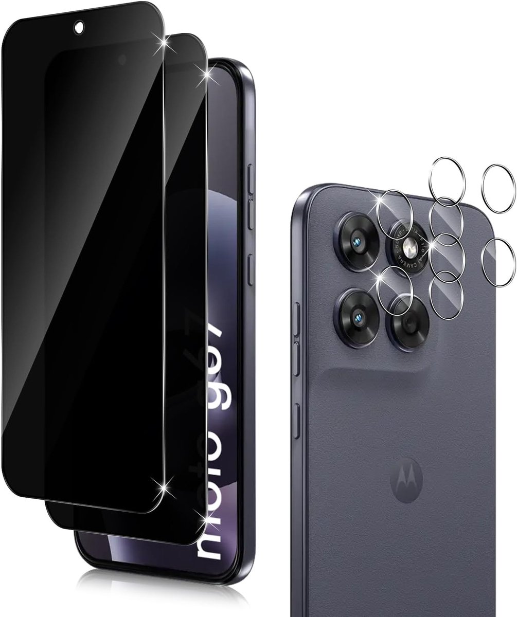 Beschermfolie voor Motorola Moto G67/G77 5G, inkijkbescherming, beschermfolie voor pantserglas en camerabeschermfolie, [2 + 2 stuks], 9H anti-spy privacy, privacyfolie, beschermt