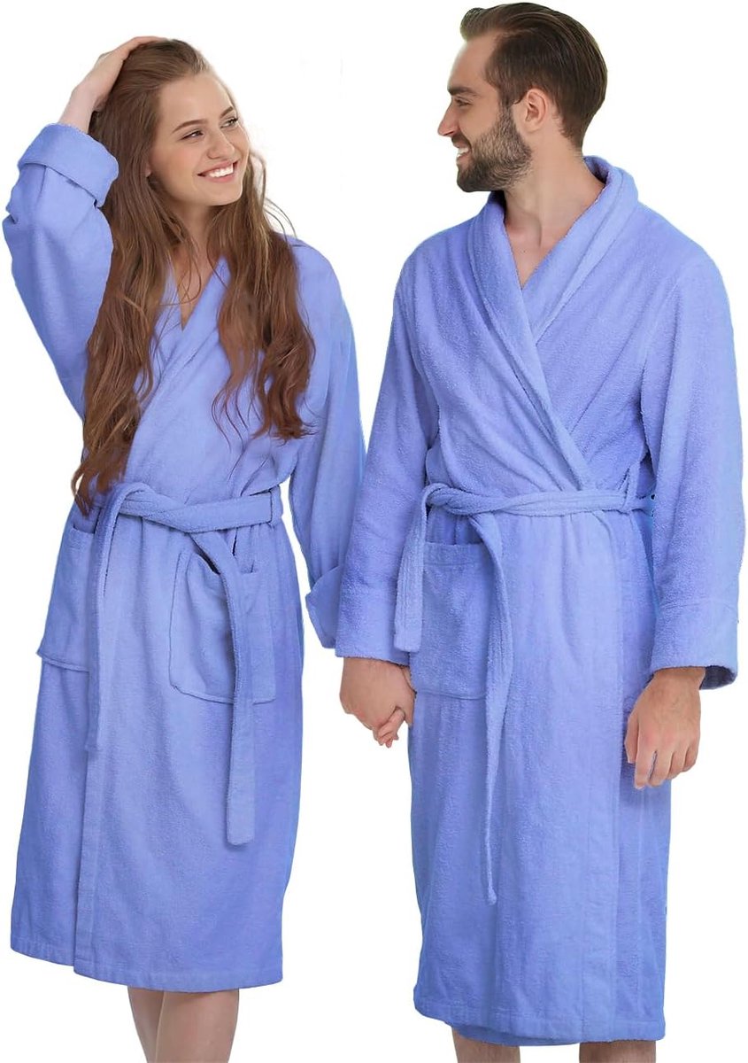 Badjas van badstof, 100% katoen met capuchon, badjas voor heren en dames, maat XL Avio