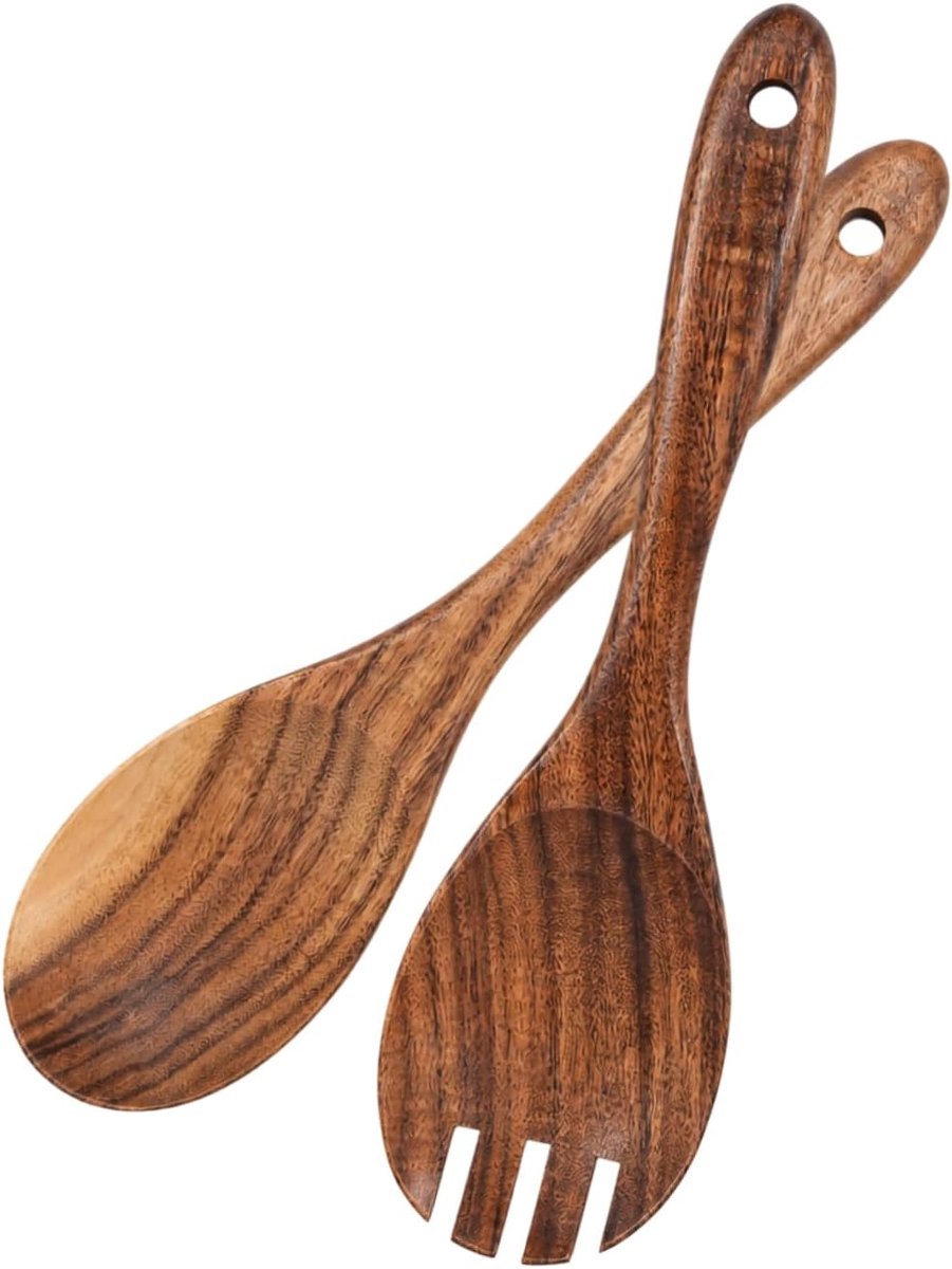 2 stuks slabestek hout olijfhout, houten bestek slalepel saladevork, 26 cm