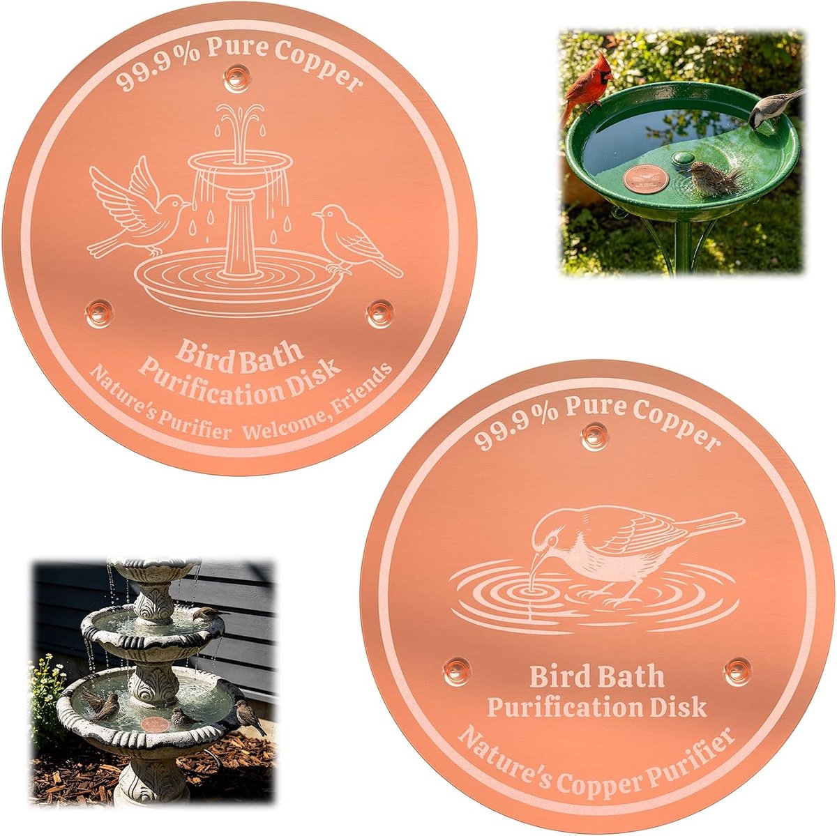 2 Stks Vogel Bad Koperen Schijf 99.9% Pure Koper Birdbath Zuivering Schijf