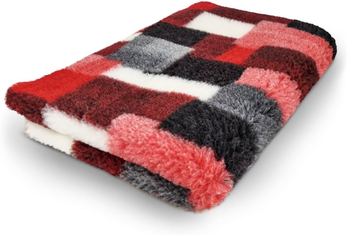 Vetbedden, Antislip Hondenmat, 100 x 75 cm, Patchwork, Rood, Machinewasbaar, Voor Honden en Puppy's (Medium)