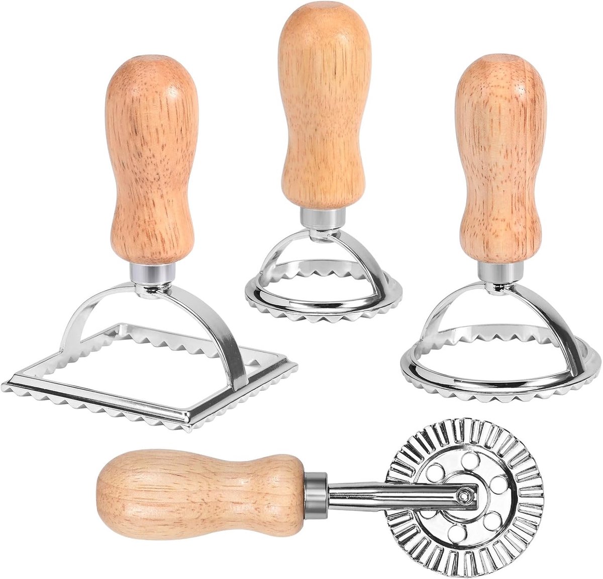 Uitsteekvormpjes, 4 stuks, ravioli-uitsteekvormpjes, vorm, ravioli-stempel, roller, deegsnijder, voor het maken van ravioli, pasta, lasagne, knoedels