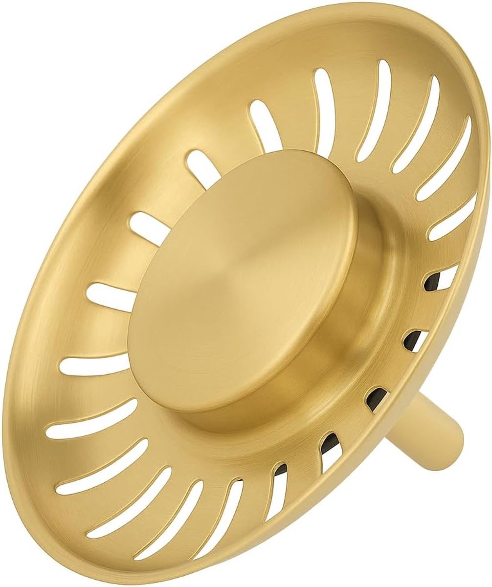 Premium Korfplug 84mm – RVS 304 – Brushed Afwerking – Inclusief 3 Verwisselbare Pinnen – Universele Afvoerplug – Gold/Goud