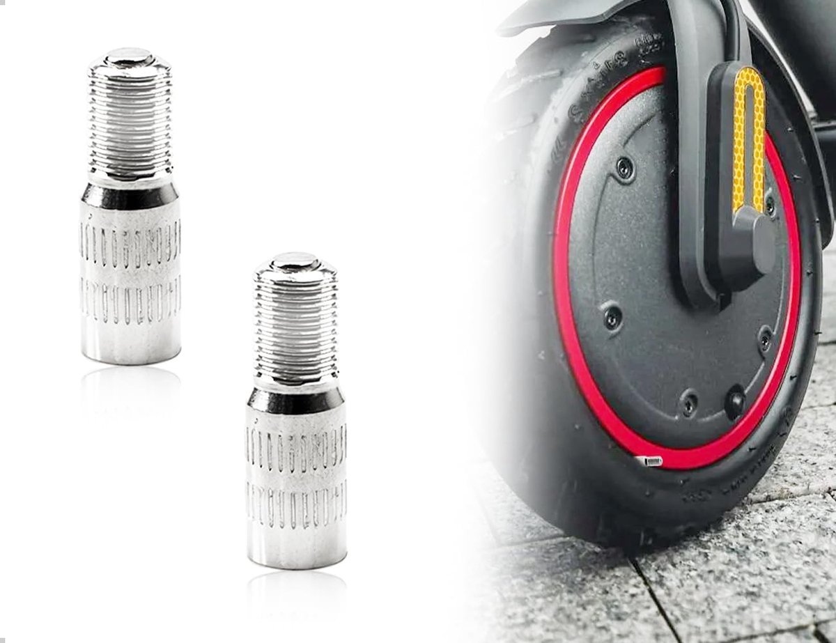 2 stuks ventieladapters, autoventielverlenging met schroefdraad, compatibel met Xiaomi scooter, gebruikt voor scooter, vrachtwagen, bestelwagen, caravan, motorfietsen (27 mm, zilver)