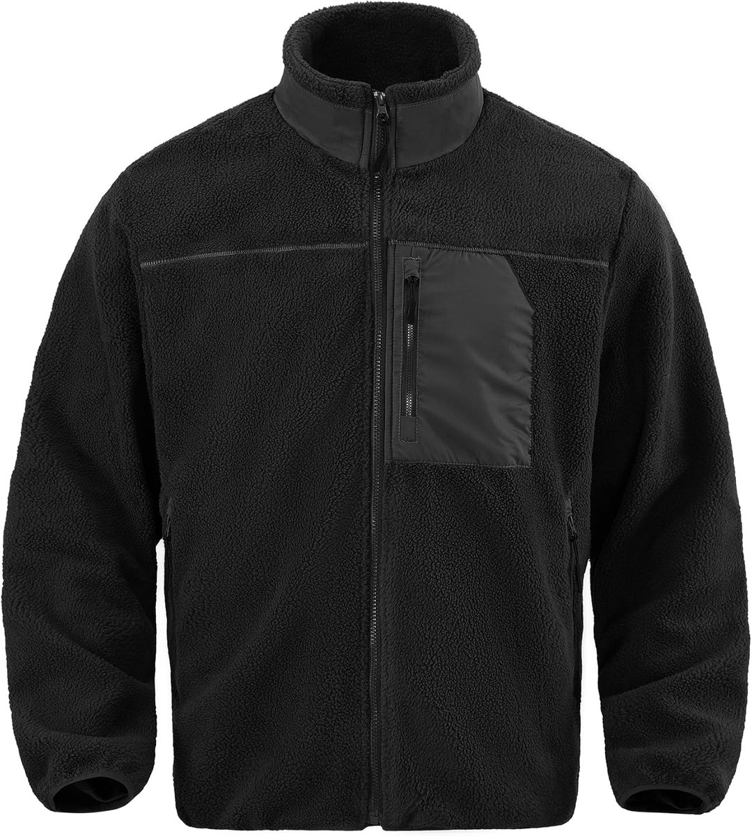 fleecejack voor heren, opstaande kraag, warme jas voor mannen, teddyfleece gevoerd, winterjas voor wandelen, hardlopen, vrije tijd