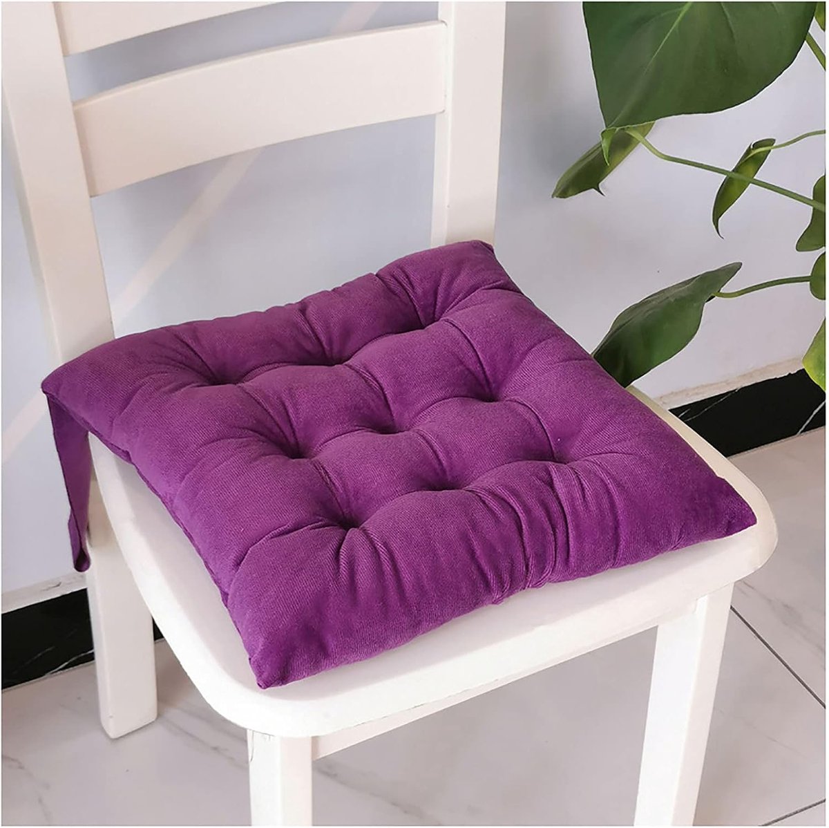 Stoel Seat Pad - Keuken Eetkamerstoel Kussens - Vierkante Katoenen Stoel Pads met riemen voor Thuis, Kantoor, Auto, Tuin, Multicolor-Paars 40x40x5cm (15.7x15.7x2in)